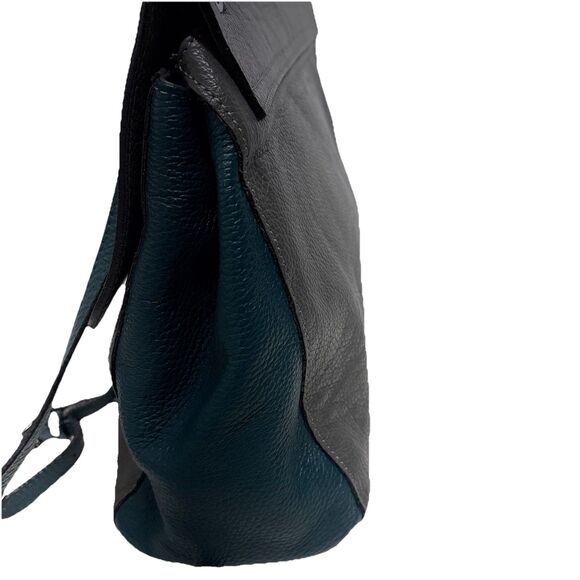 Krole Italian Leather Satchel Gray Teal Crossbody Convertible Made in Italy - Picture 5 of 16